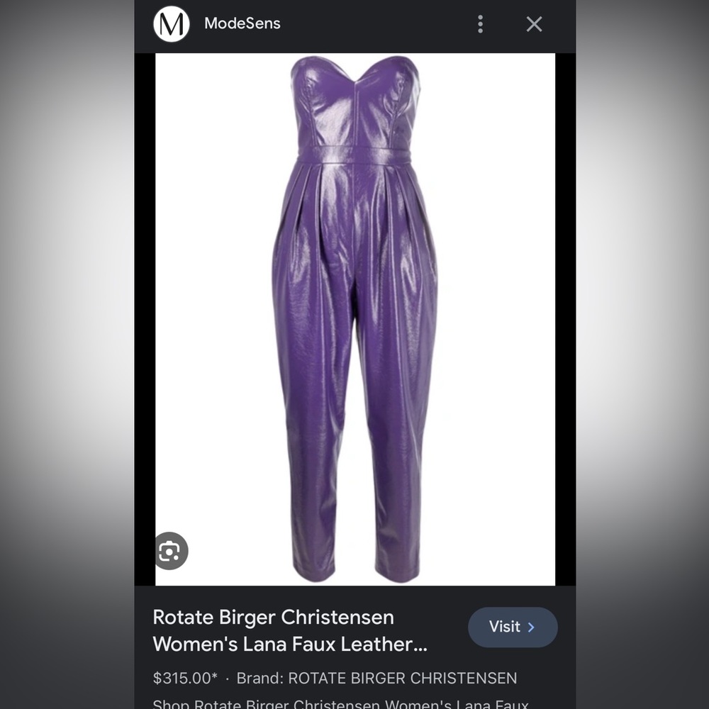 ROTATE purple strapless vegan leather jumpsuit like new condition